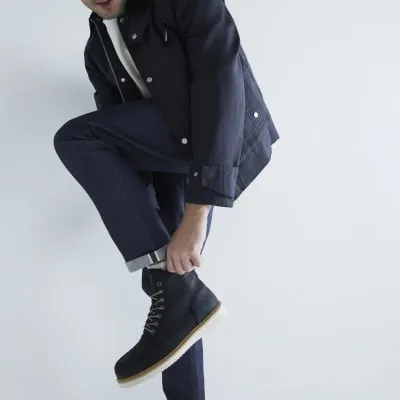 Black Leather Wedge Boots sold by River Island