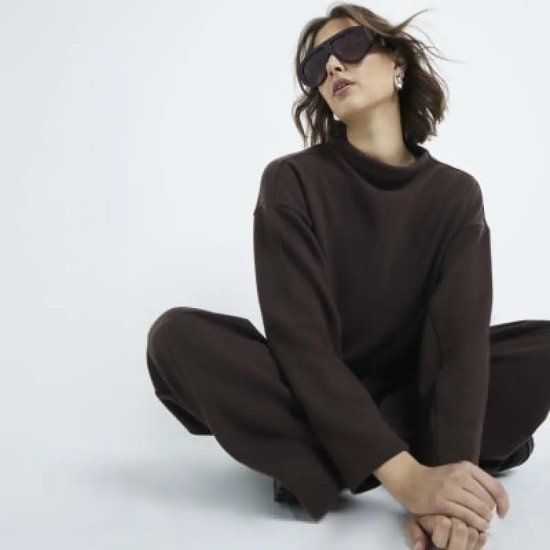 Brown Cosy Long Sleeve High Neck Top sold by River Island