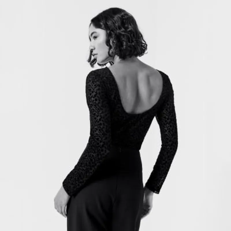 Black Floral Mesh Open Back Top sold by River Island