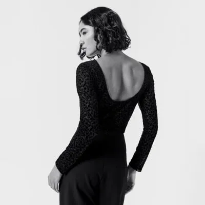 Black Floral Mesh Open Back Top sold by River Island