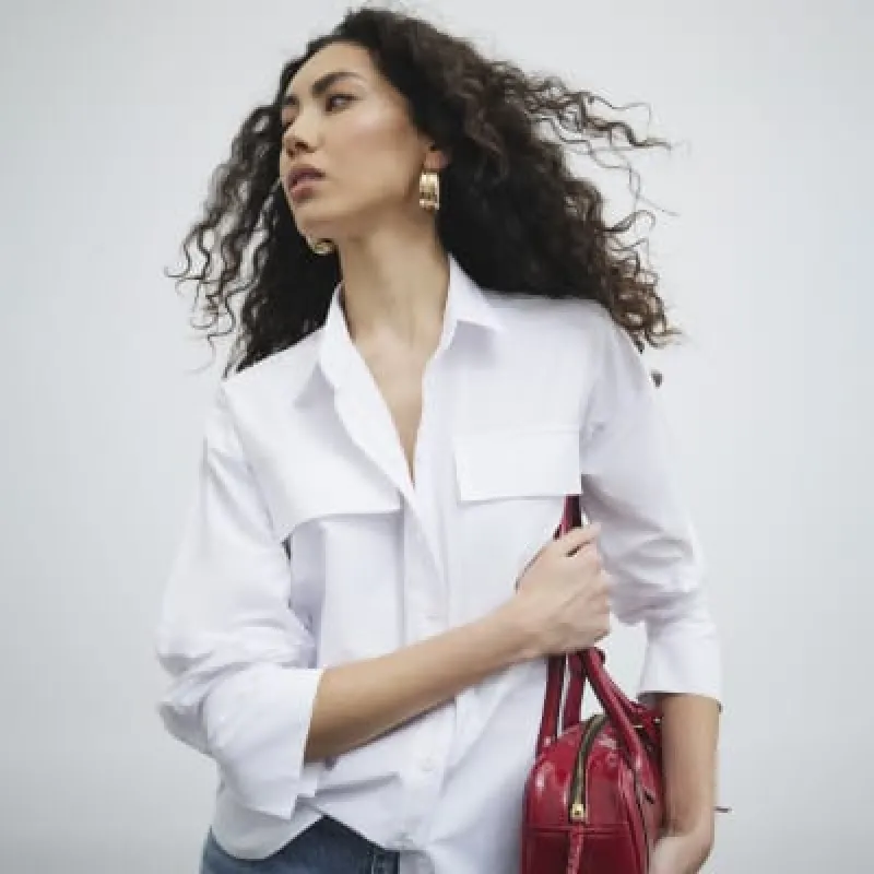 White Long Sleeved Pocket Shirt sold by River Island