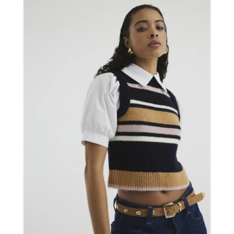 Navy Stripe Tank Hybrid Top sold by River Island