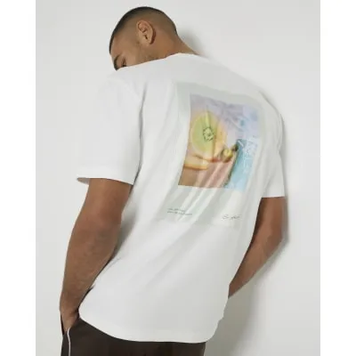 White Regular Fit Fruit Satin Patch T-Shirt sold by River Island