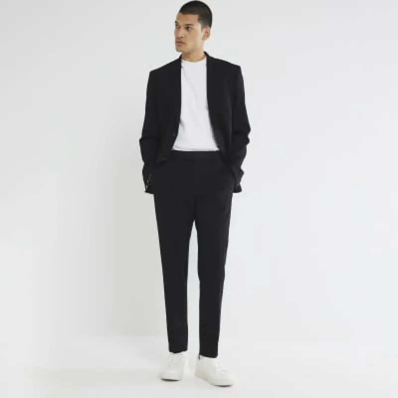 Black Skinny Fit Waffle Suit Trousers sold by River Island