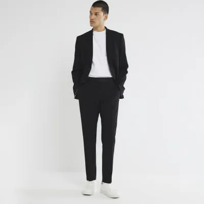 Black Skinny Fit Waffle Suit Trousers sold by River Island