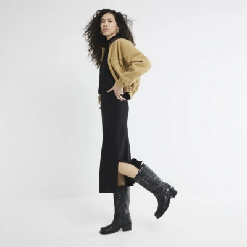 Black Long Sleeved Knitted Midi Dress sold by River Island