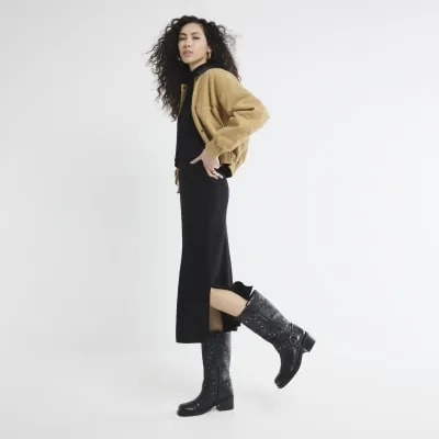 Black Long Sleeved Knitted Midi Dress sold by River Island