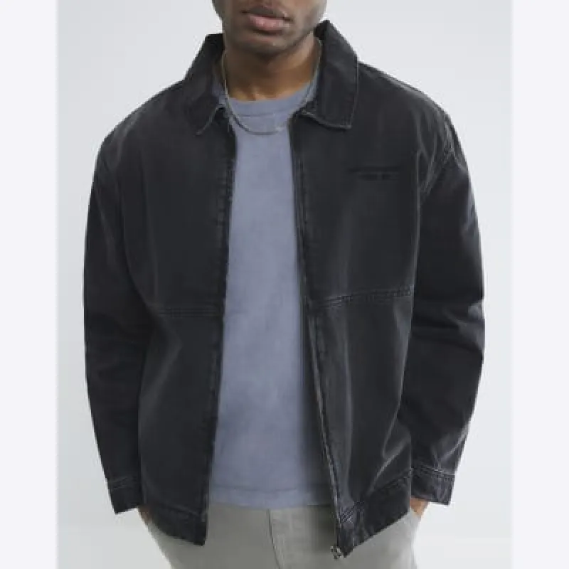 Black Denim Zip Through Jacket sold by River Island