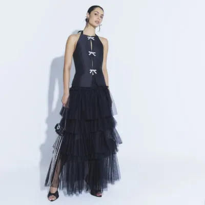 Black Diamante Bow Halter Neck Top sold by River Island