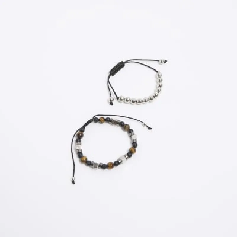 2 Pack brown beaded bracelets sold by River Island