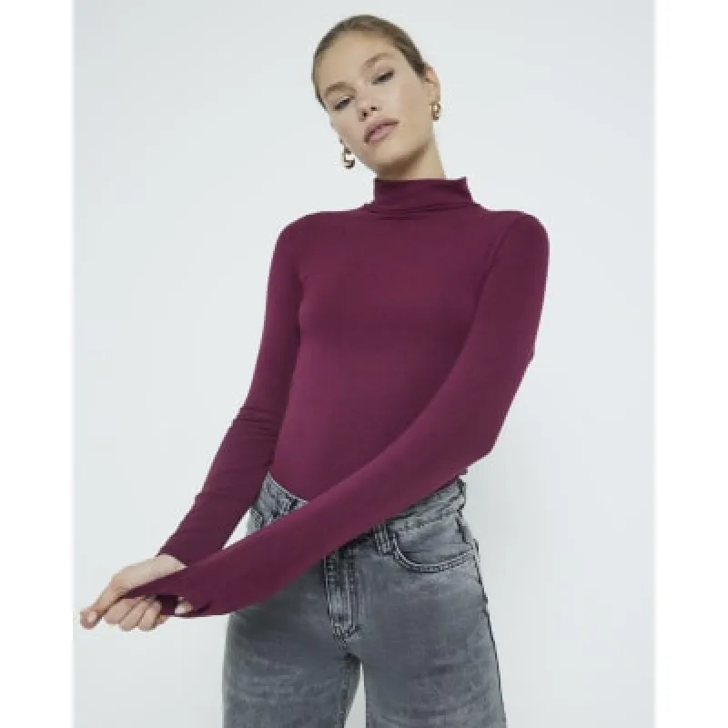 Red Long Sleeve Roll Neck Top sold by River Island
