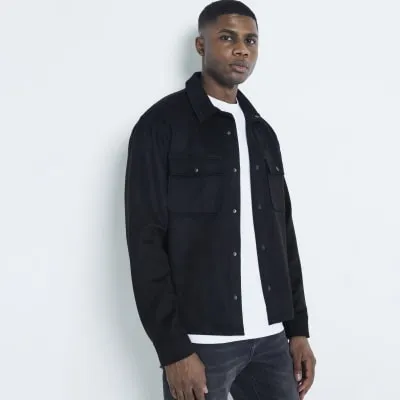 Black regular fit suedette shirt sold by River Island