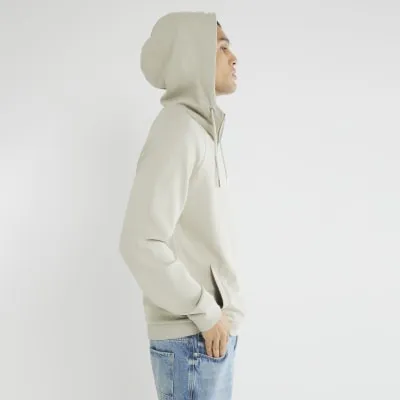 Stone Slim Fit Long Sleeve Quarter Zip Hoodie sold by River Island
