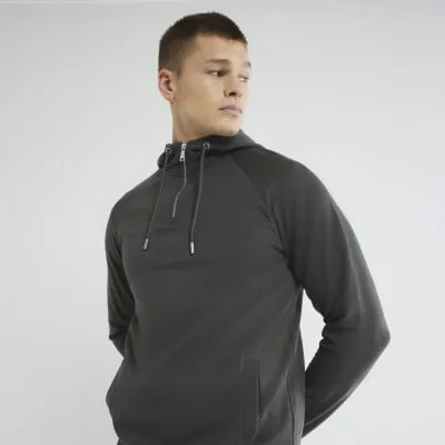 Green Slim Fit Long Sleeve Quarter Zip Hoodie sold by River Island
