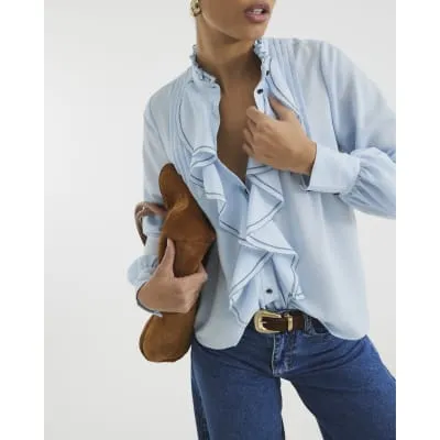 Blue Long Sleeve Ruffle Shirt sold by River Island