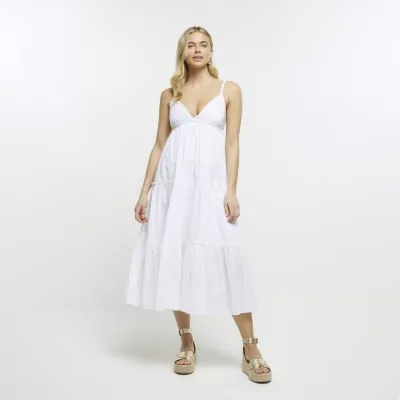 White tiered beach cami midi dress sold by River Island