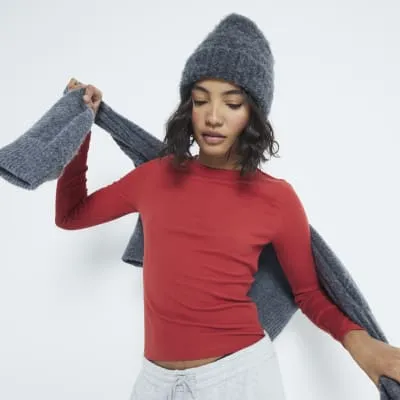 Rust Fitted Long Sleeve T-Shirt sold by River Island