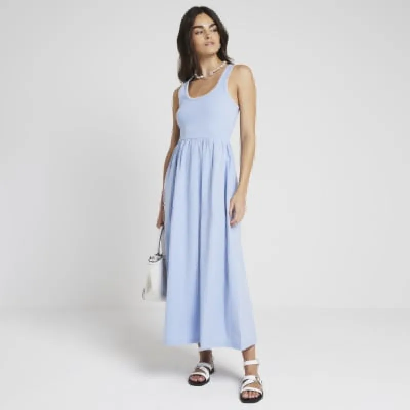 Blue Whipstitch Skater Midi Dress sold by River Island