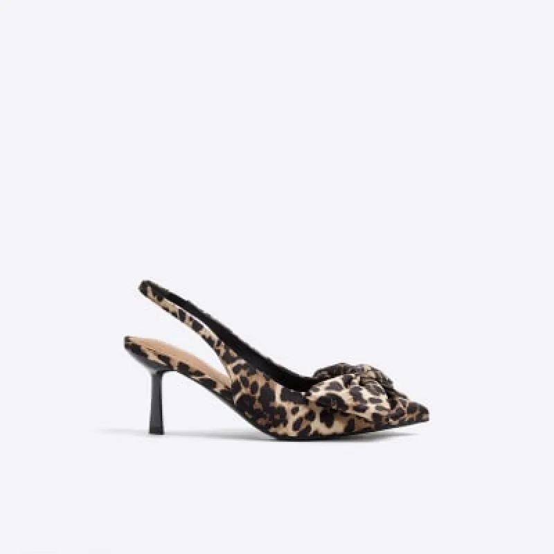 Brown Satin Leopard Sling Back Court Shoes sold by River Island