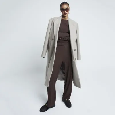 Brown Long Sleeved Textured Neck Top sold by River Island