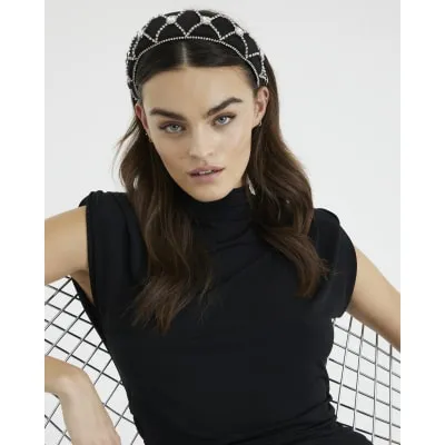 Black embellished Headband sold by River Island