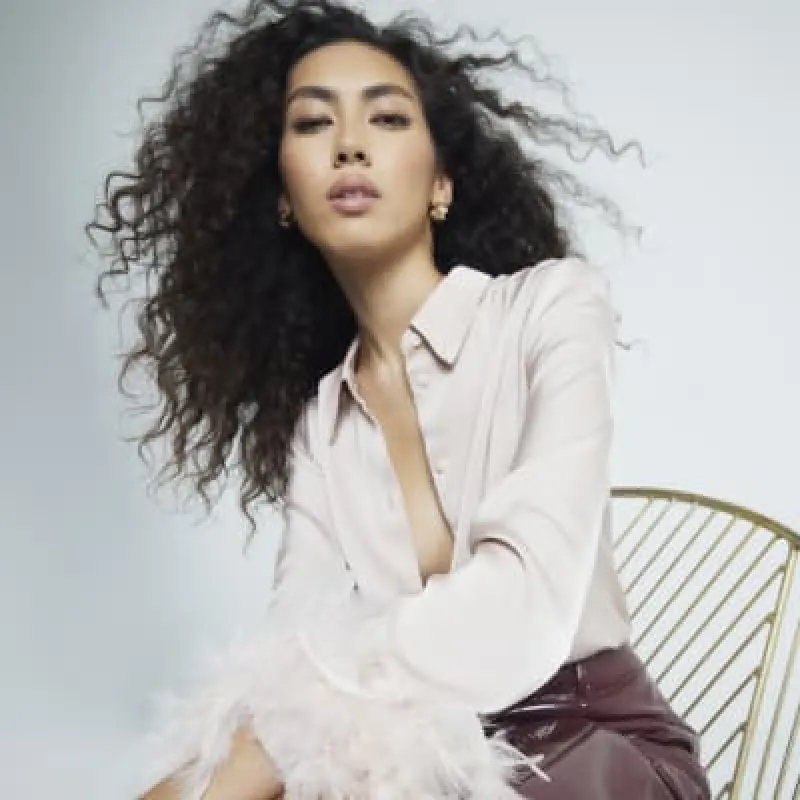 Pink Long Sleeve Feather Cuff Shirt sold by River Island