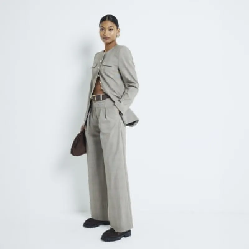 Brown Belted Check Wide Leg Trousers sold by River Island