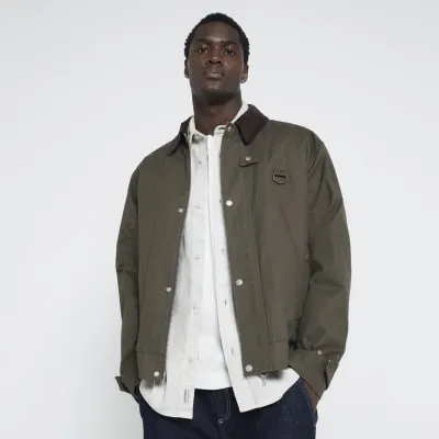 Khaki Regular fit Waxed Jacket sold by River Island