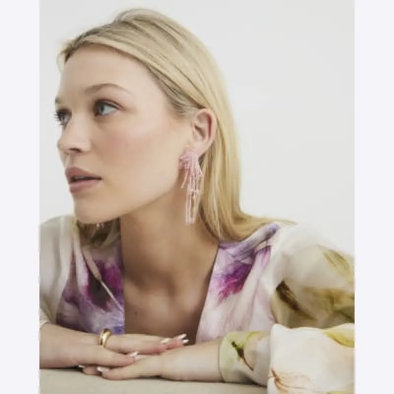 Pink Beaded Cascade Earrings sold by River Island