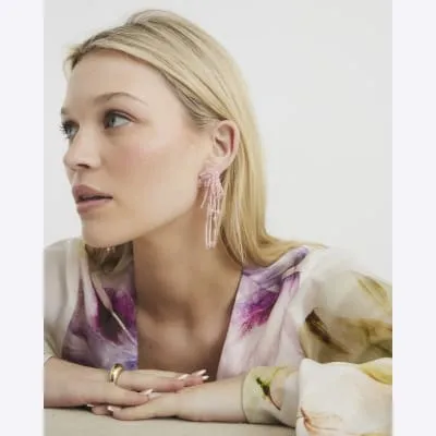 Pink Beaded Cascade Earrings sold by River Island