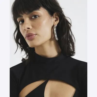 Black Thread Diamante Hoop Earrings sold by River Island