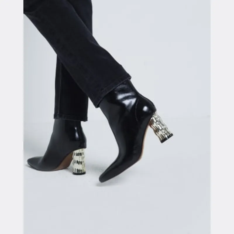 Black Faux Leather Swirl Heel Boot sold by River Island