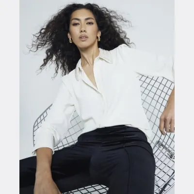 Cream Long Sleeve Pearl Trim Collar Shirt sold by River Island