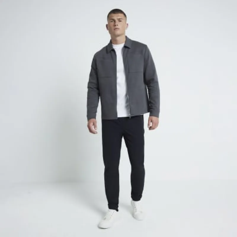 Grey Long Sleeve Slim Jacquard Shacket sold by River Island