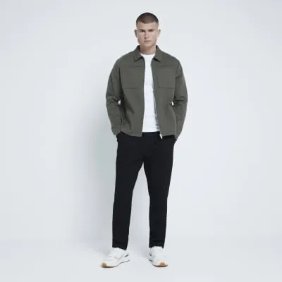Khaki Long Sleeve Slim Jacquard Shacket sold by River Island
