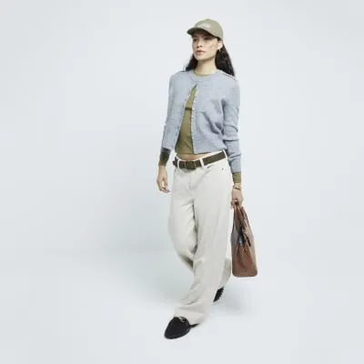 Khaki Fitted Long Sleeve T-Shirt sold by River Island