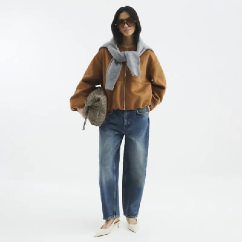Petite Brown Suedette Bomber Jacket sold by River Island