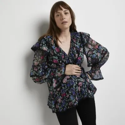 Black floral print maternity blouse sold by River Island