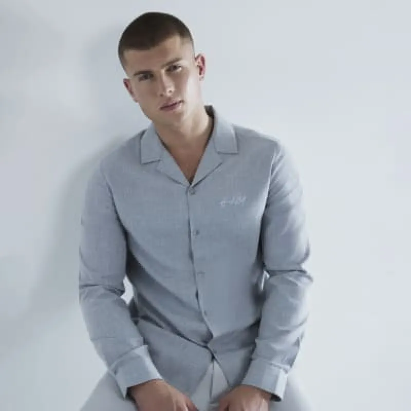 Grey Regular Fit Long Sleeve Revere Shirt sold by River Island