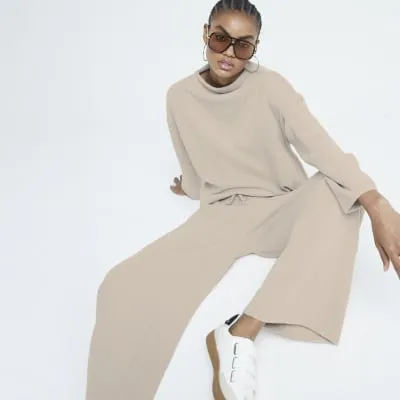 Beige Cosy Long Sleeve High Neck Top sold by River Island