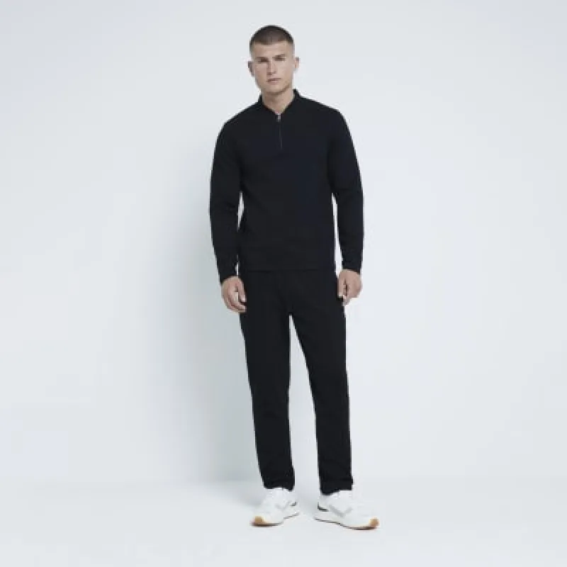 Black Slim Fit Pique Polo Shirt sold by River Island