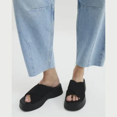 Black Flatform Mule Sandals sold by River Island