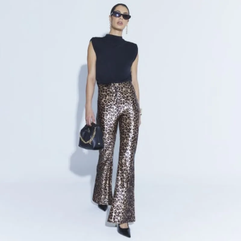 Beige Leopard Print Scuba Flared Trousers sold by River Island