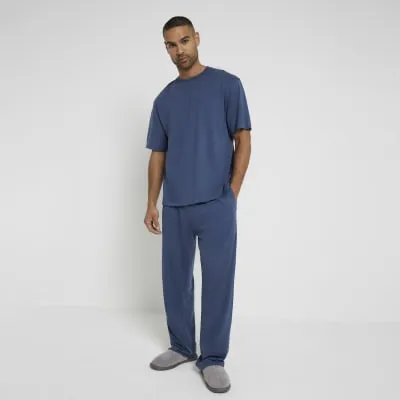 Blue Regular Fit Short Sleeve Pyjama Set sold by River Island