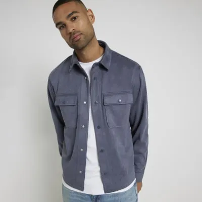 Blue regular fit suedette shirt sold by River Island