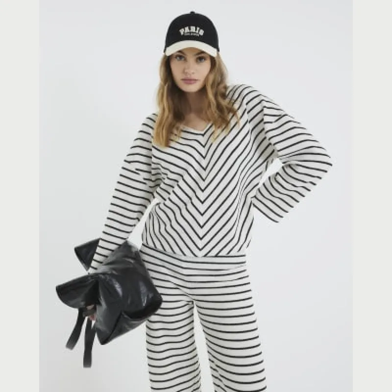 Cream Long Sleeve Stripe Top sold by River Island