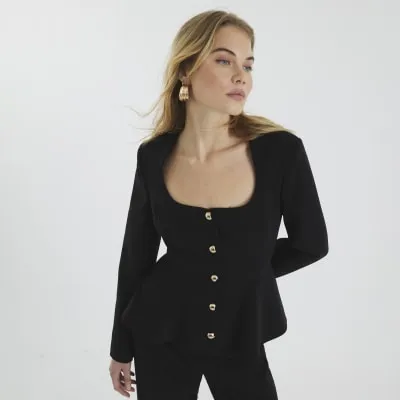 Black Peplum Button Front Blazer sold by River Island