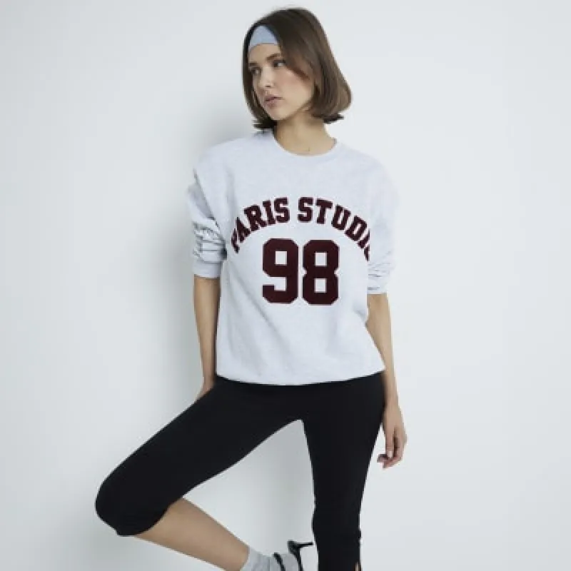 Grey Long Sleeve Paris Studio Sweatshirt sold by River Island