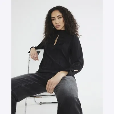 Black Long Sleeve Floral Applique Blouse sold by River Island