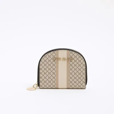 Beige Mini Curved Monogram Zip Around Purse sold by River Island
